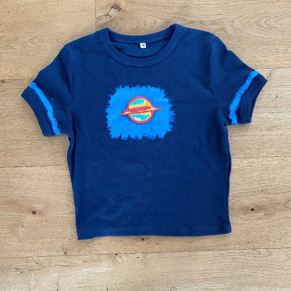 Lunarity Garage Y2K Planet Crop Top in Blue